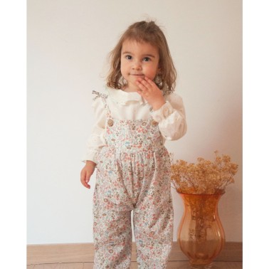 Salopette bambina in liberty con pizzo alle caviglie - cotone biologico