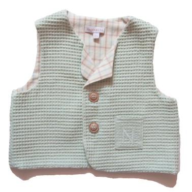 Baby boy sleeveless cardigan in honeycomb - organic cotton