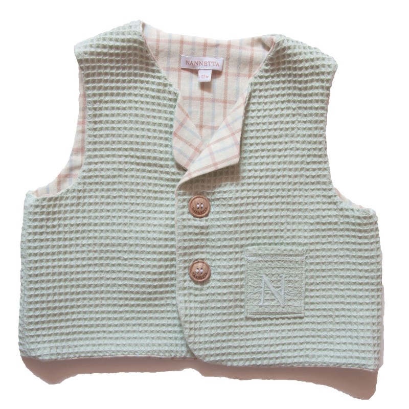 Baby boy sleeveless cardigan in honeycomb - organic cotton