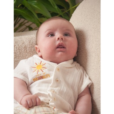 Gauze shirt with embroidered collar - organic cotton