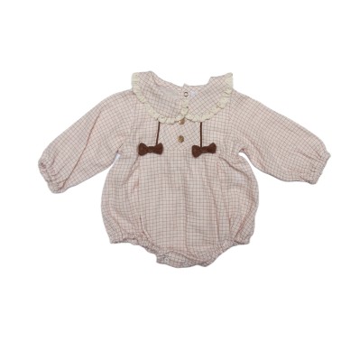Baby girl romper in organic cotton and lace - Nannetta