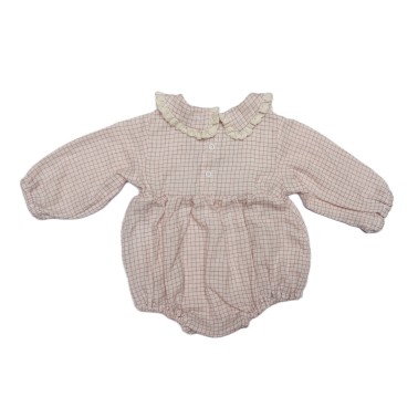 Baby girl romper in organic cotton and lace - Nannetta