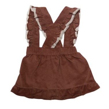 Brown corduroy skirt with frilly straps and lace
