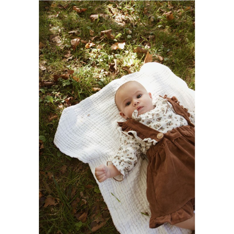 Brown corduroy skirt with frilly straps and lace