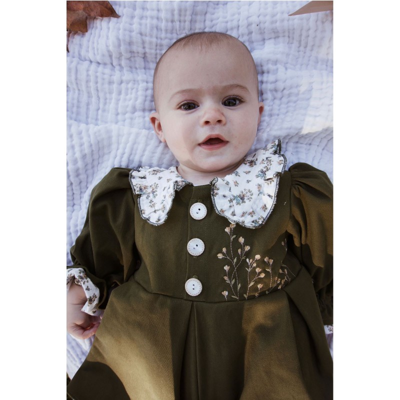 Sage green organic cotton baby dress - Nannetta